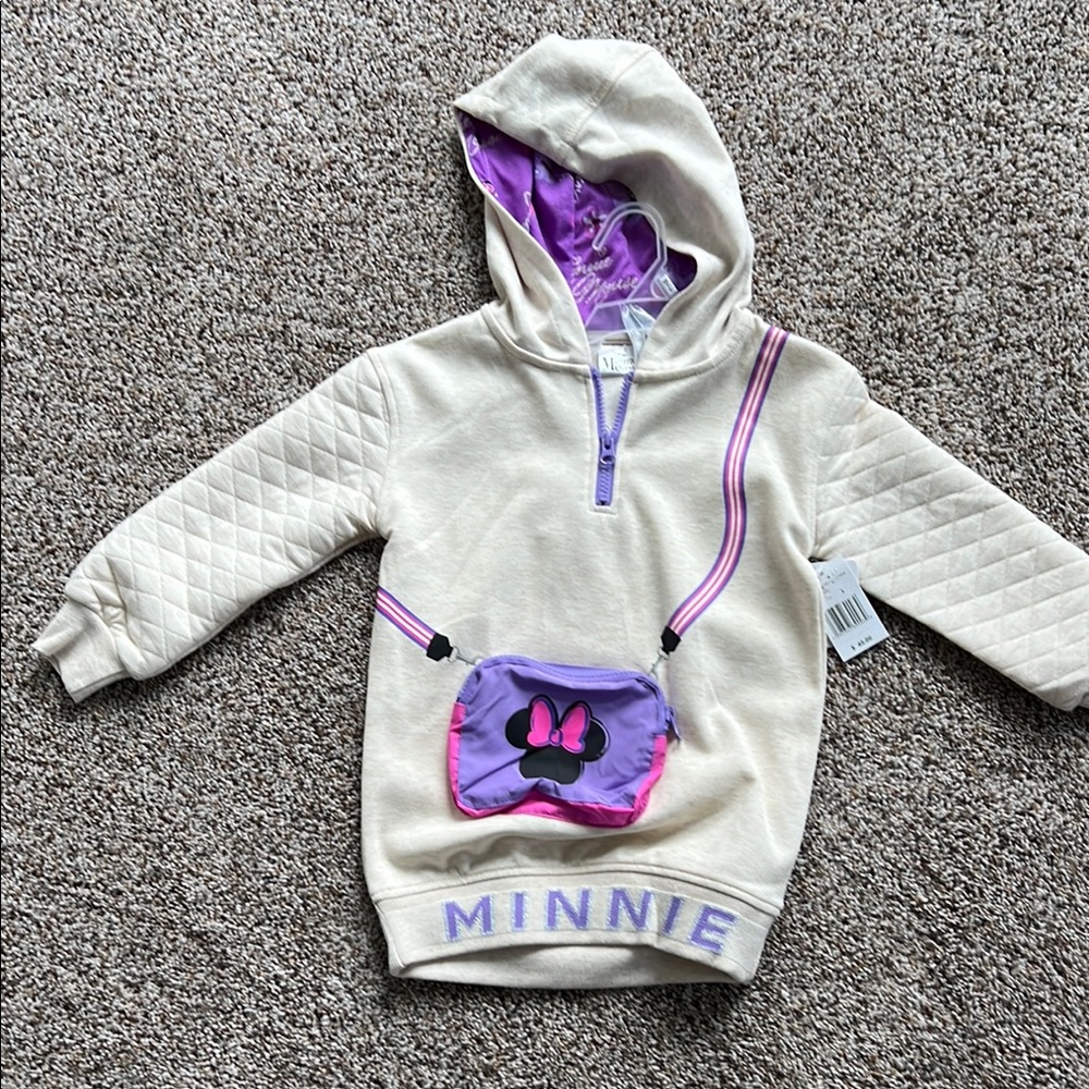 Cream Minnie Mouse Hoodie with Purple Accents